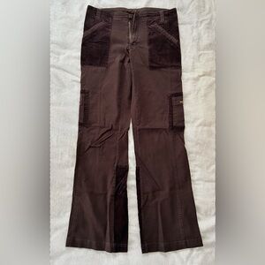 Prana Dark Brown Straight Leg Pants With Corduroy Details
